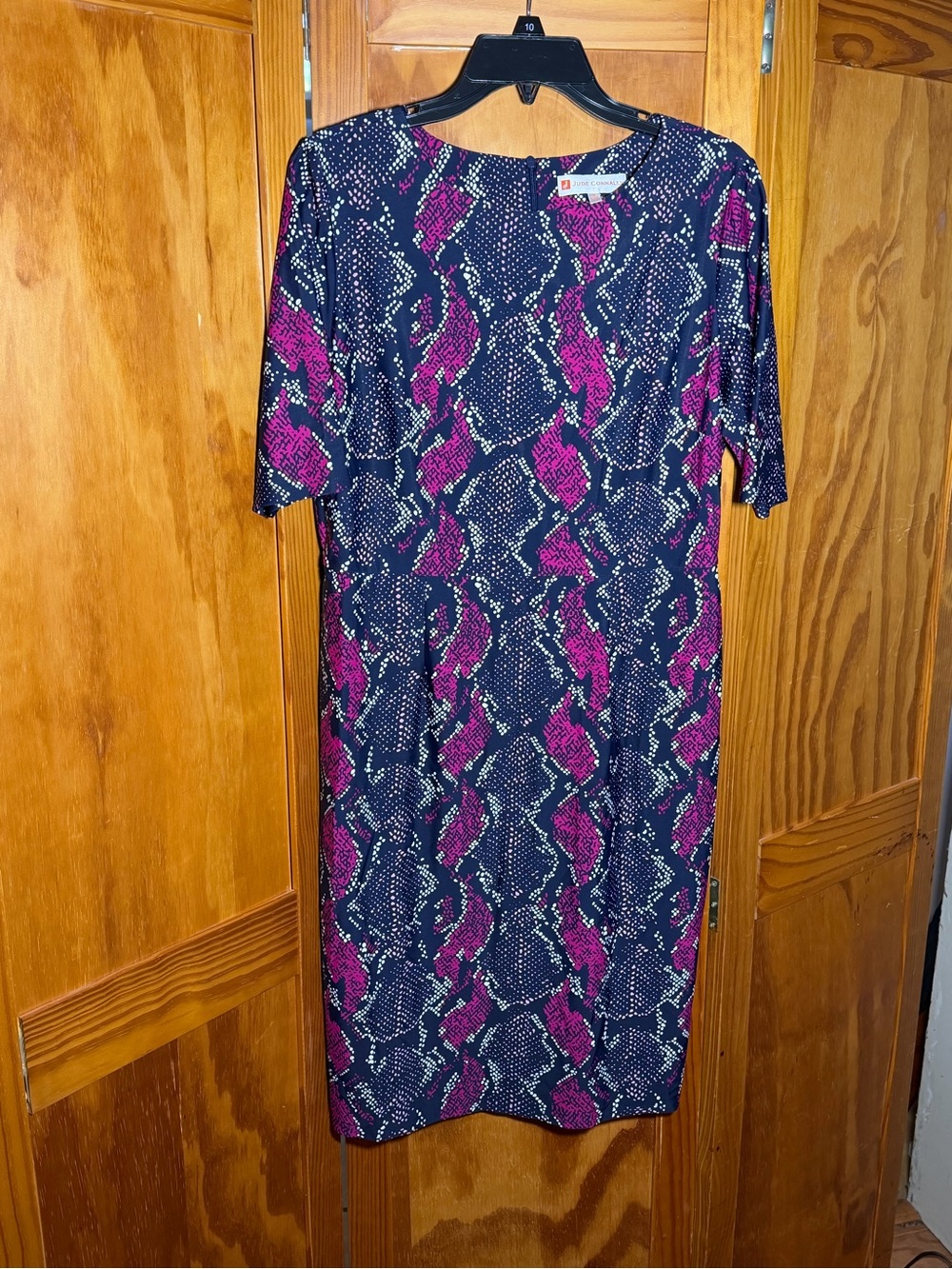 Jude Connally Navy and Magenta Snake-Print Midi Dress|Sz M